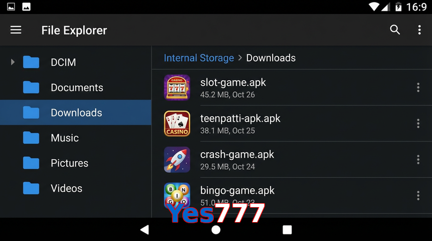 Main screen of Yes777 gameapk page for PK players